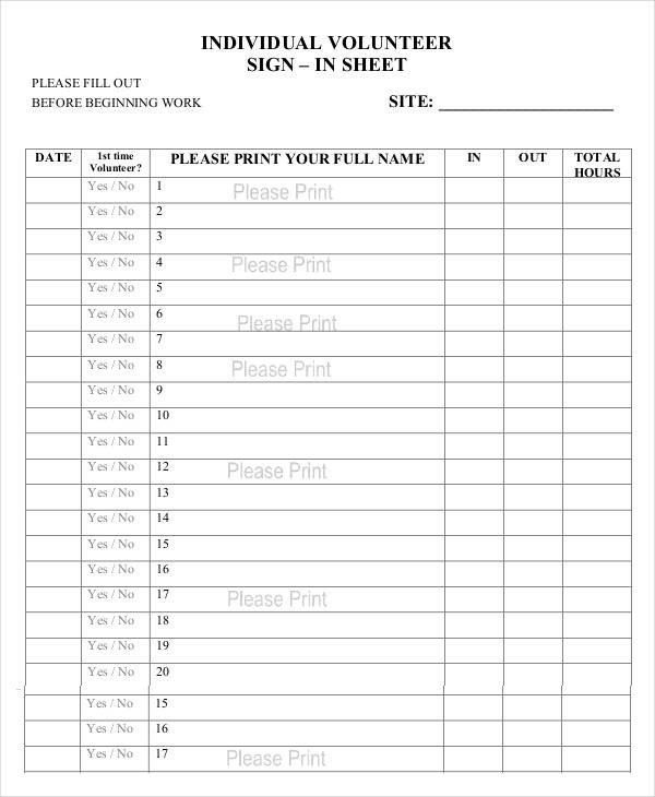 Volunteer Sign In Sheet Volunteer Sign In Sheet Templates 14 Free Pdf Documents