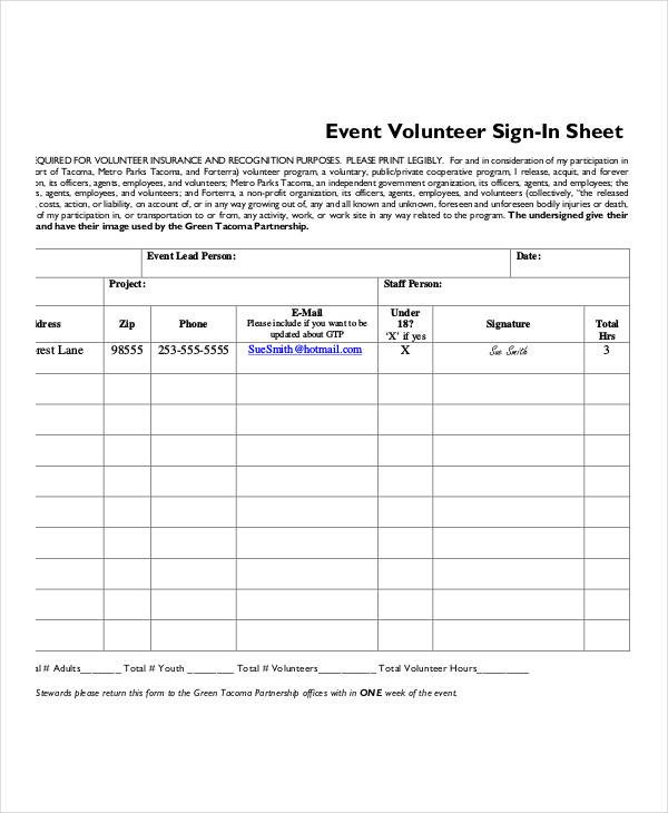 Volunteer Sign In Sheet Volunteer Sign In Sheet Templates 14 Free Pdf Documents