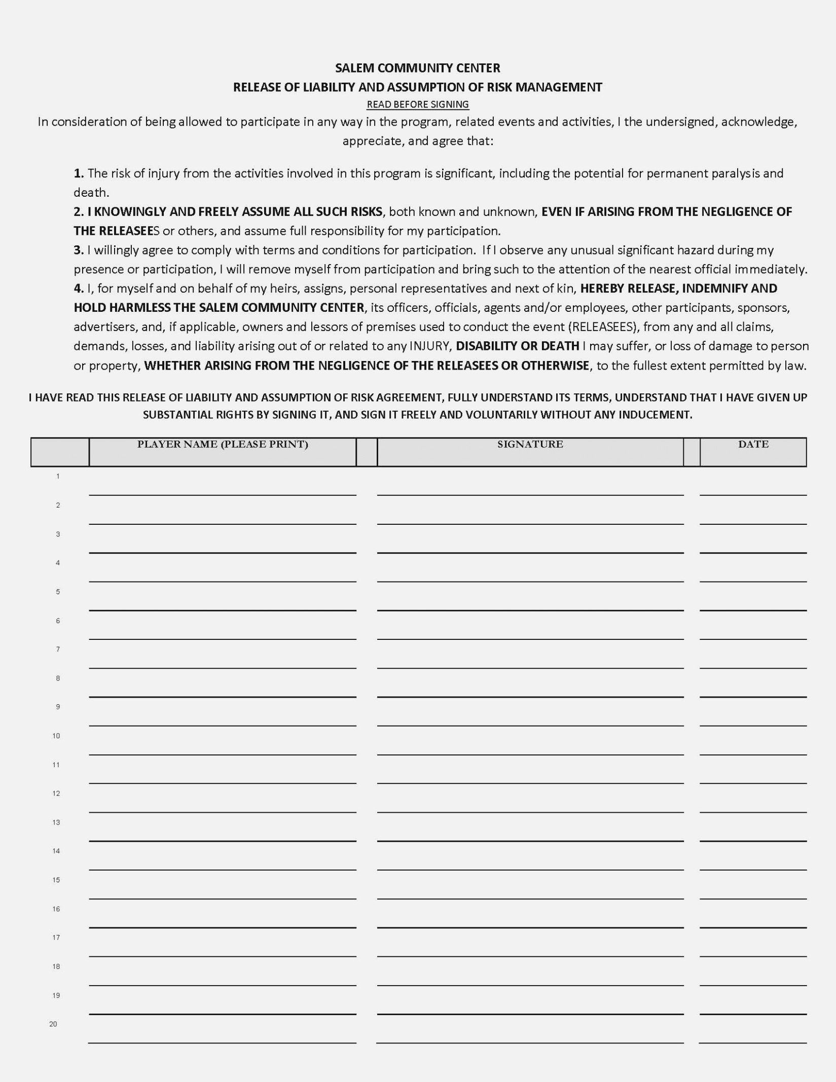 Waiver form Template for Sports 13 Clarifications Youth Sports Waiver