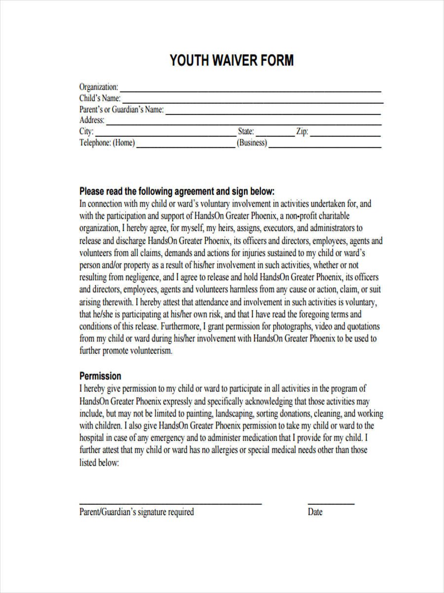 Waiver form Template for Sports 8 Sports Waiver form Samples Free Sample Example