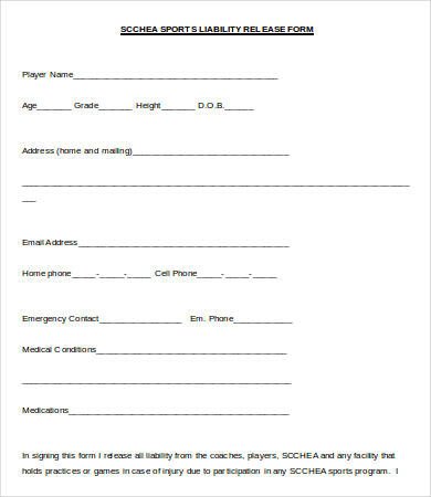 Waiver form Template for Sports Release Of Liability form 7 Free Word Pdf Documents