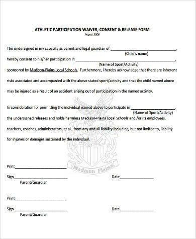 Waiver form Template for Sports Sample athlete Waiver forms 9 Free Documents In Word Pdf