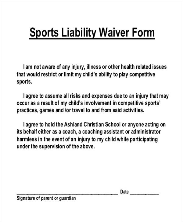 Waiver form Template for Sports Sample Liability Waiver form 11 Free Documents In Pdf