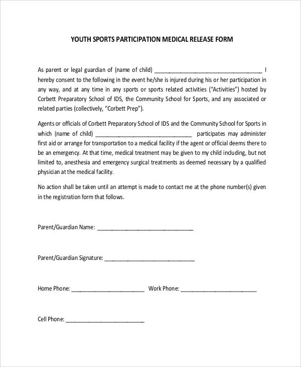 Waiver form Template for Sports Sample Medical forms 9 Examples In Word Pdf