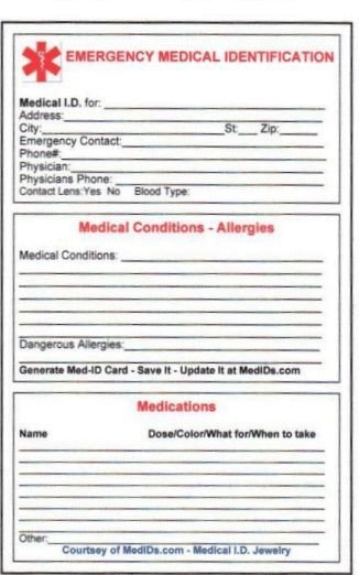 Wallet Id Card Template Free Printable Medical Id Cards