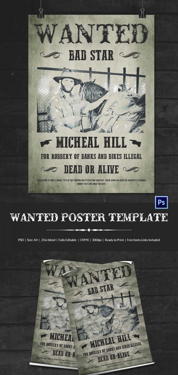 Wanted Poster Template Free Printable Wanted Poster Template 34 Free Printable Word Psd