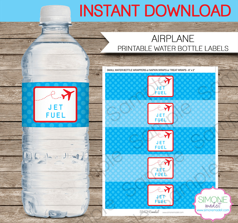 Water Bottle Label Template Airplane Party Water Bottle Labels