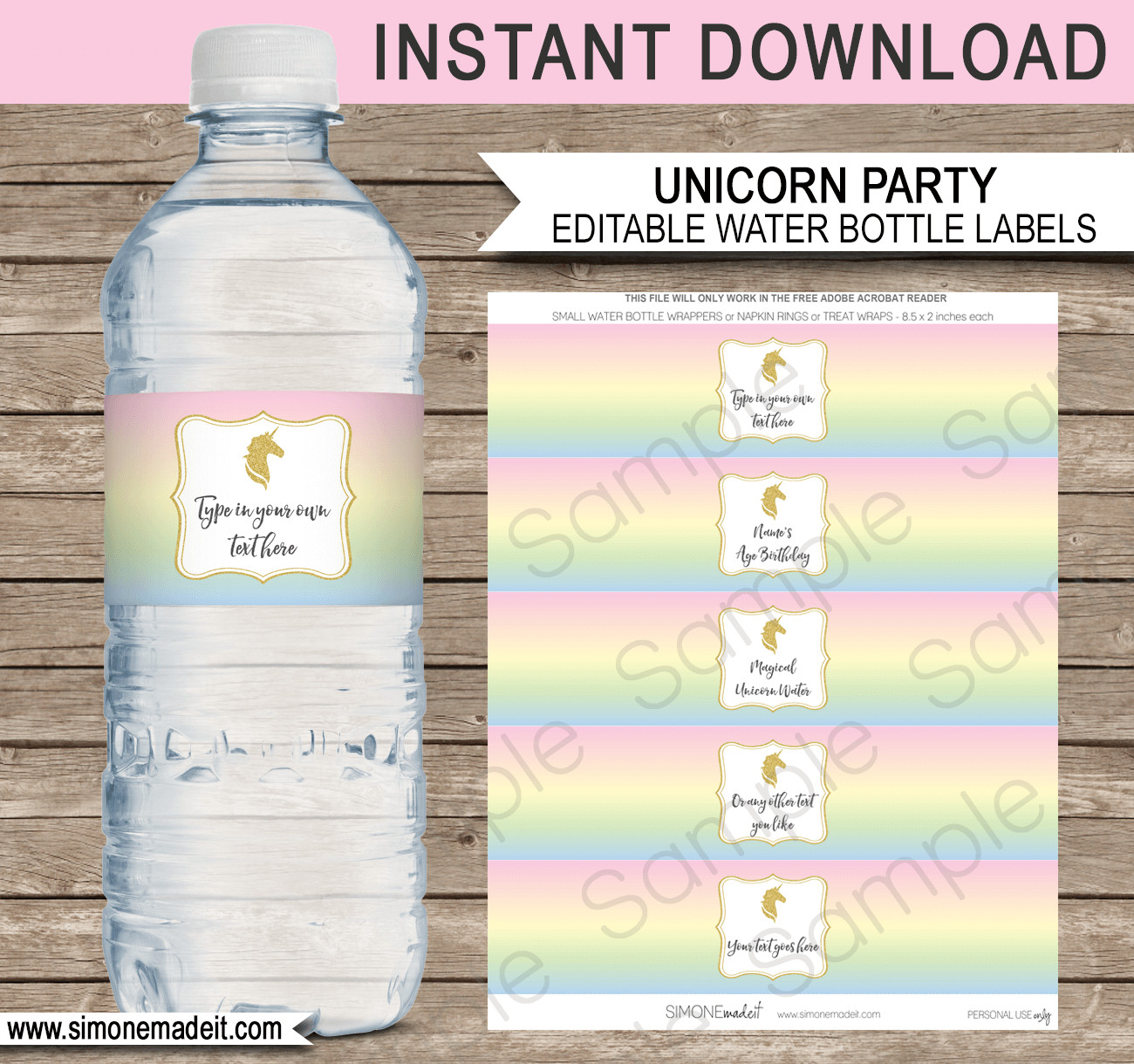 Water Bottle Labels Template Unicorn Water Bottle Labels