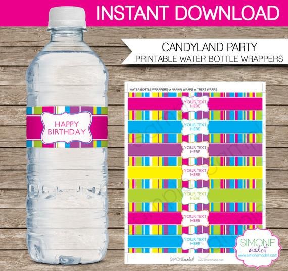 Water Bottle Wrapper Template Candyland Party Water Bottle Labels or Wrappers Instant