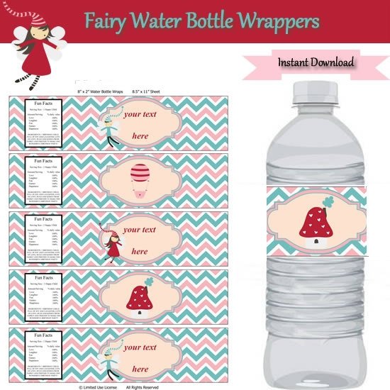 Water Bottle Wrapper Template Fairy Party Water Bottle Label Wrappers Instant Download