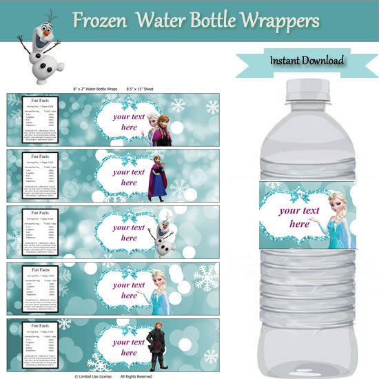 Water Bottle Wrapper Template Frozen Party Water Bottle Label Wrappers Instant Download