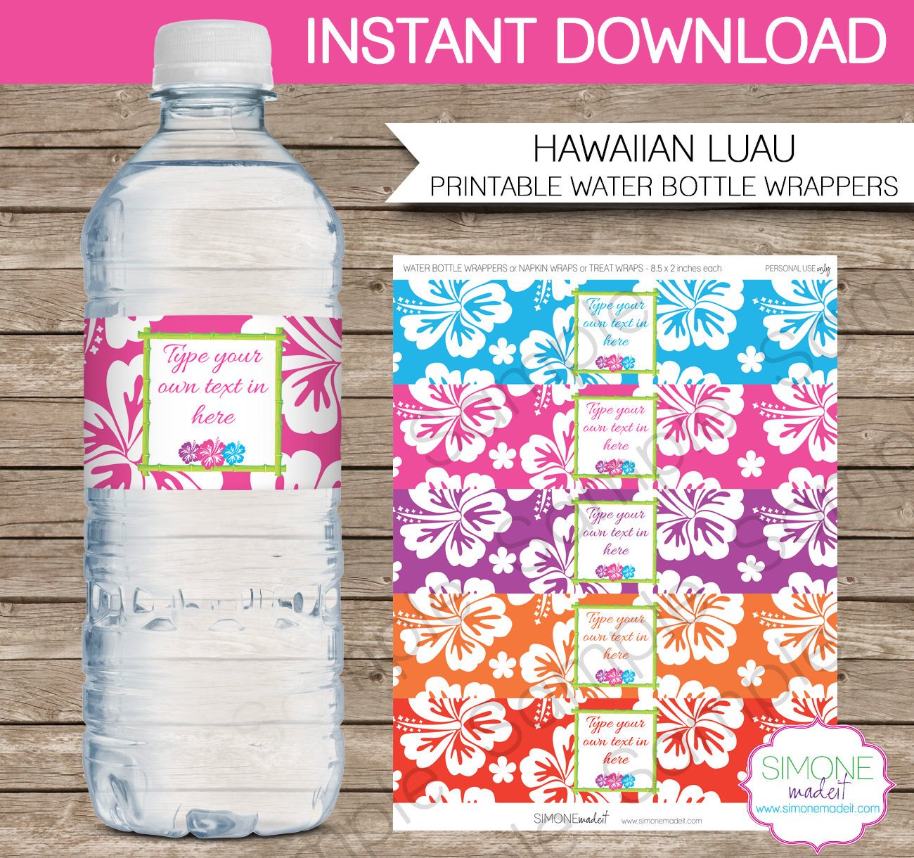 Water Bottle Wrapper Template Luau Party Water Bottle Labels or Wrappers Instant Download