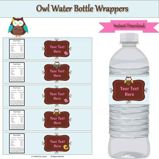 Water Bottle Wrapper Template Owl Party Water Bottle Label Wrappers Instant Download