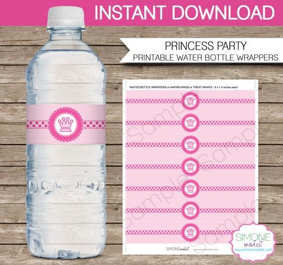 Water Bottle Wrapper Template Princess Party Water Bottle Labels or Wrappers Instant