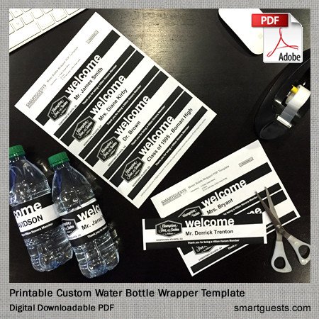 Water Bottle Wrapper Template Printable Custom Water Bottle Wrapper Pdf Template Print