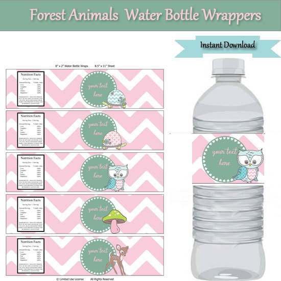 Water Bottle Wrapper Template Woodland forest Animals Party Water Bottle Label Wrappers