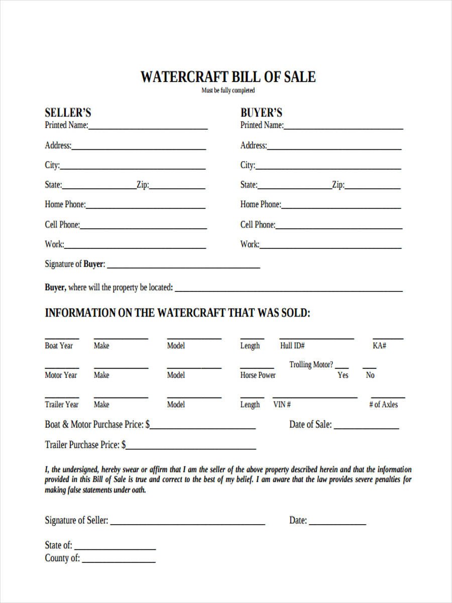 Watercraft Bill Of Sale Watercraft Bill Of Sale form 5 Free Documents In Word Pdf