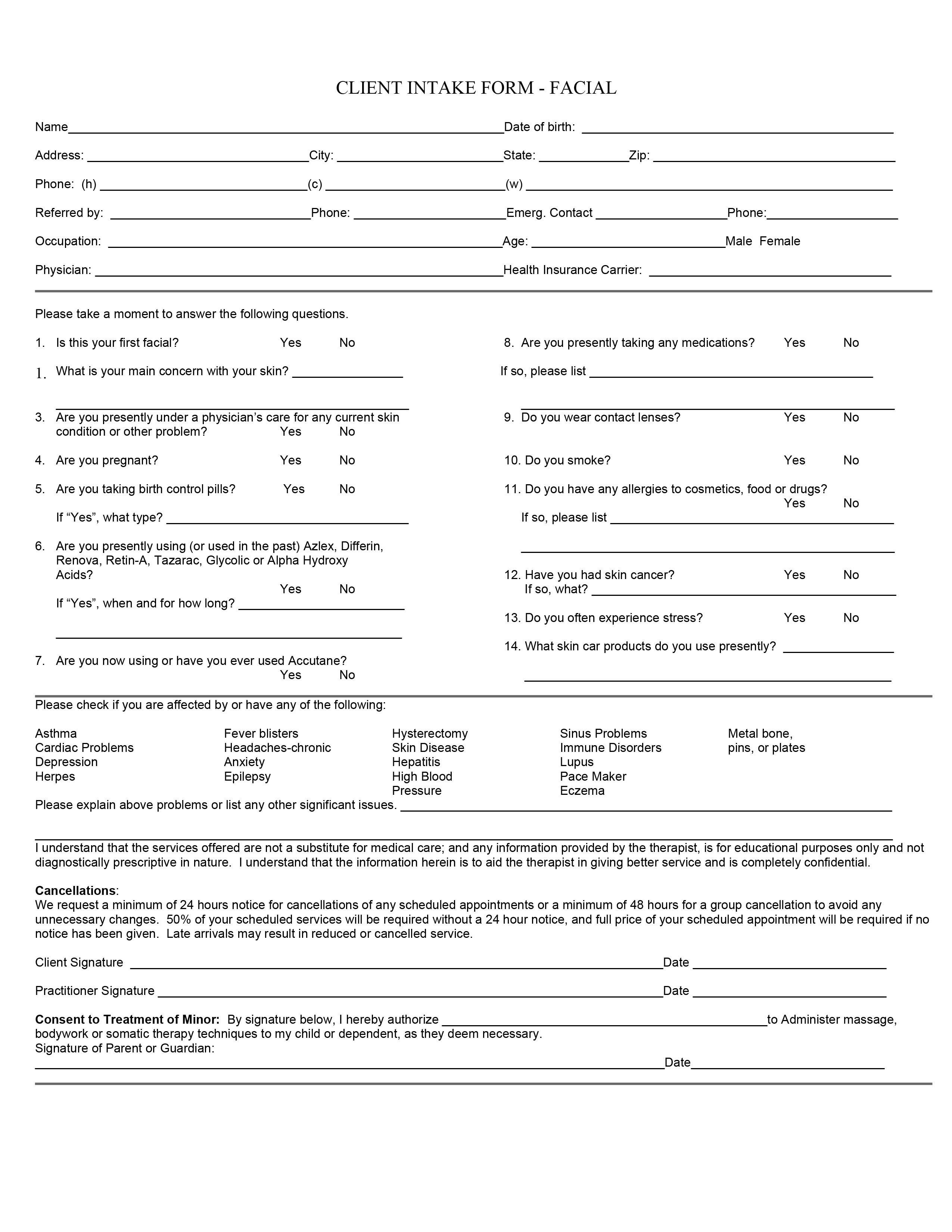 Waxing Consultation form Template Client Consultation Card for Spa Google Search