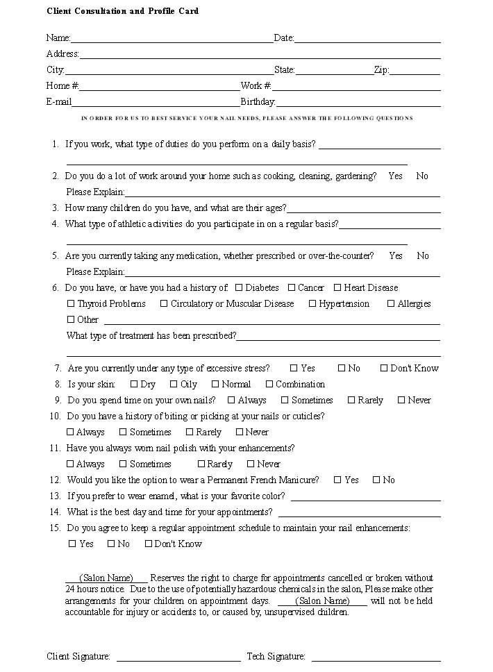 Waxing Consultation form Template Client Consultation form