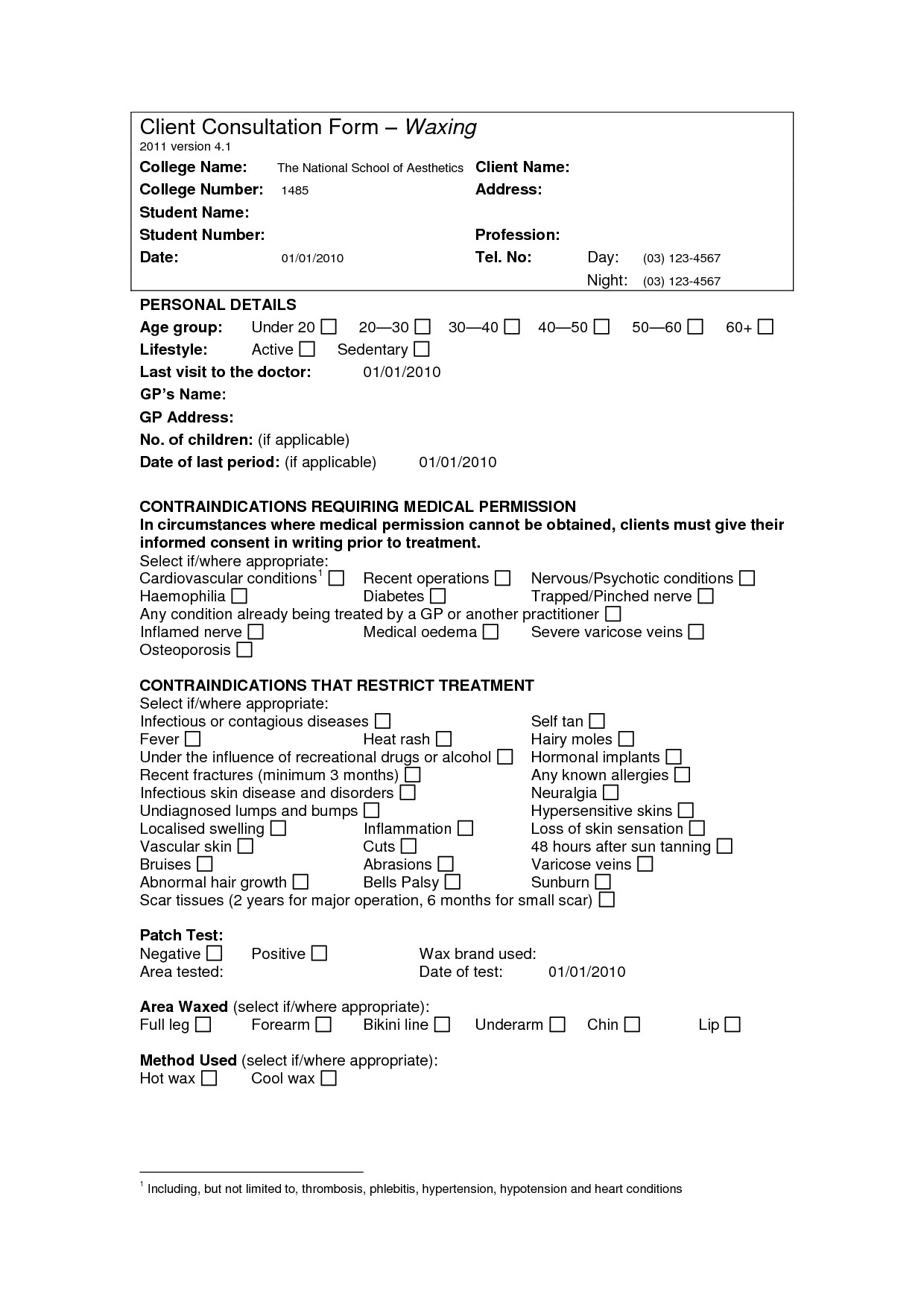 Waxing Consultation form Template Example Of A Waxing Consultation Spa
