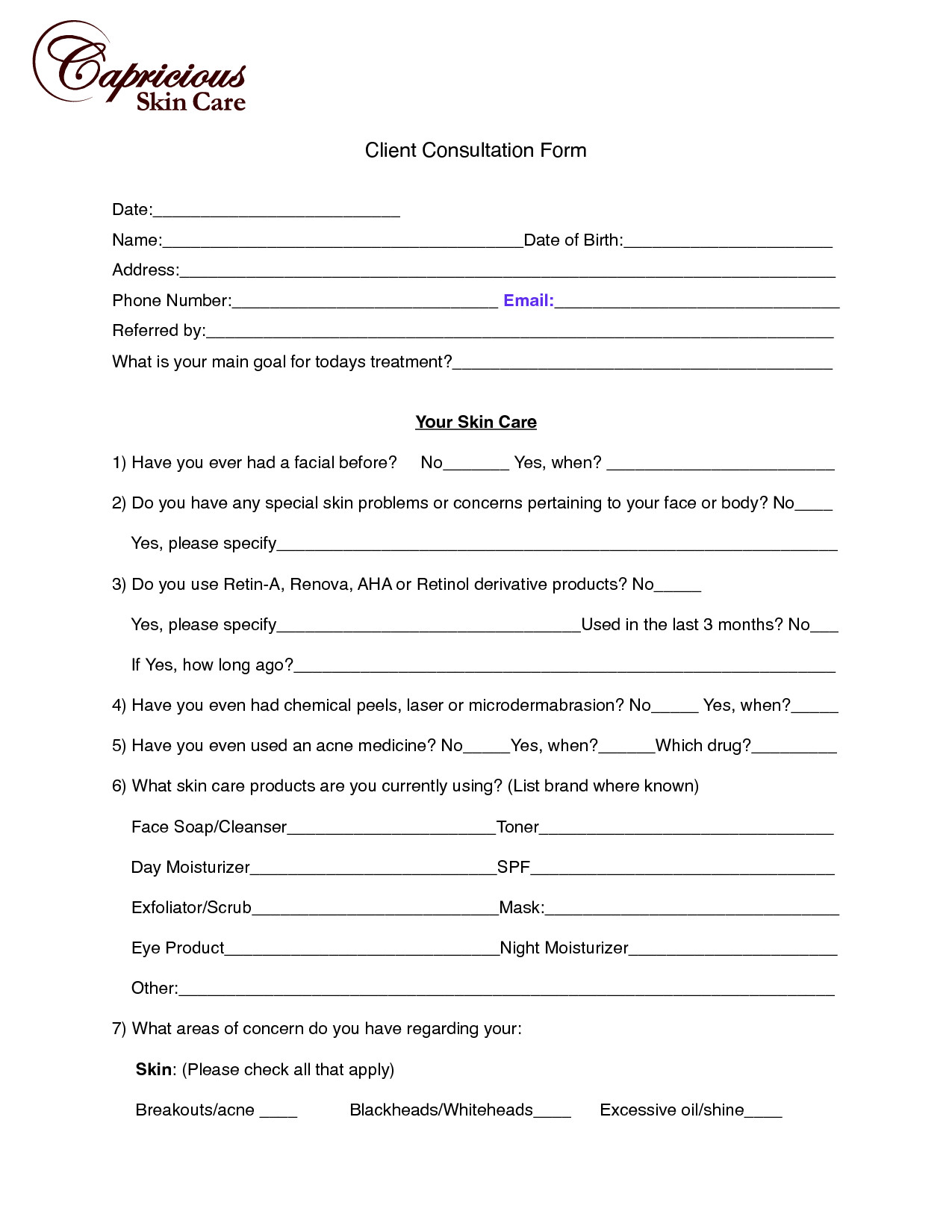Waxing Consultation form Template Image Chemical Peel Consultation form