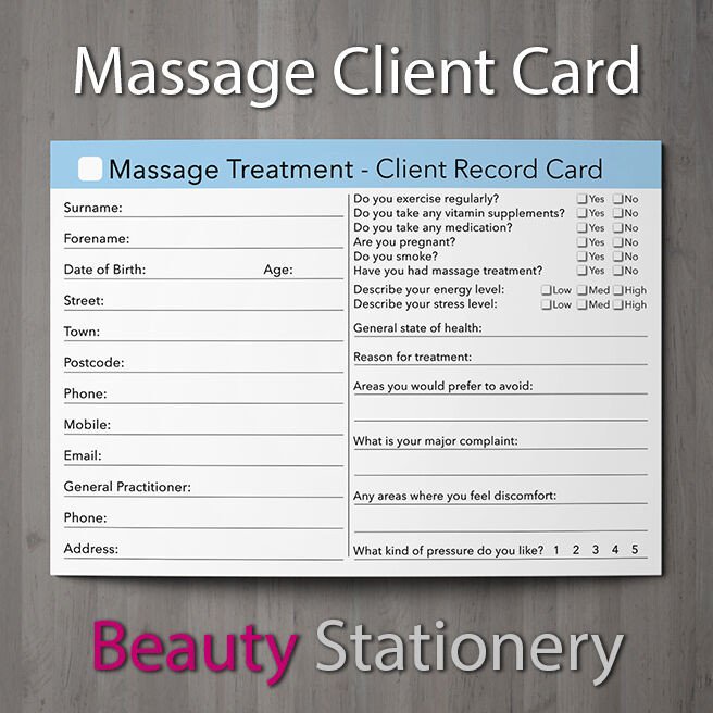 Waxing Consultation form Template Massage Client Record Card Treatment Consultation Massage