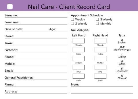 Waxing Consultation form Template Nail Care Client Card Treatment Consultation Card In