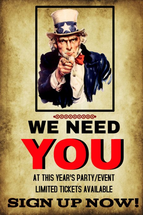 We Want You Poster Party or event We Need You Template