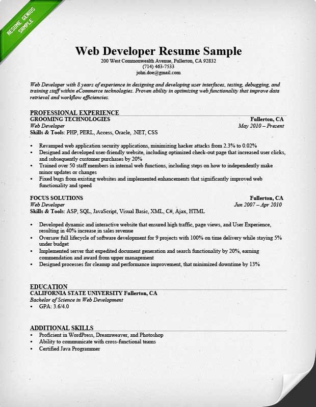 Web Developer Resume Examples Web Developer Resume Sample &amp; Writing Tips