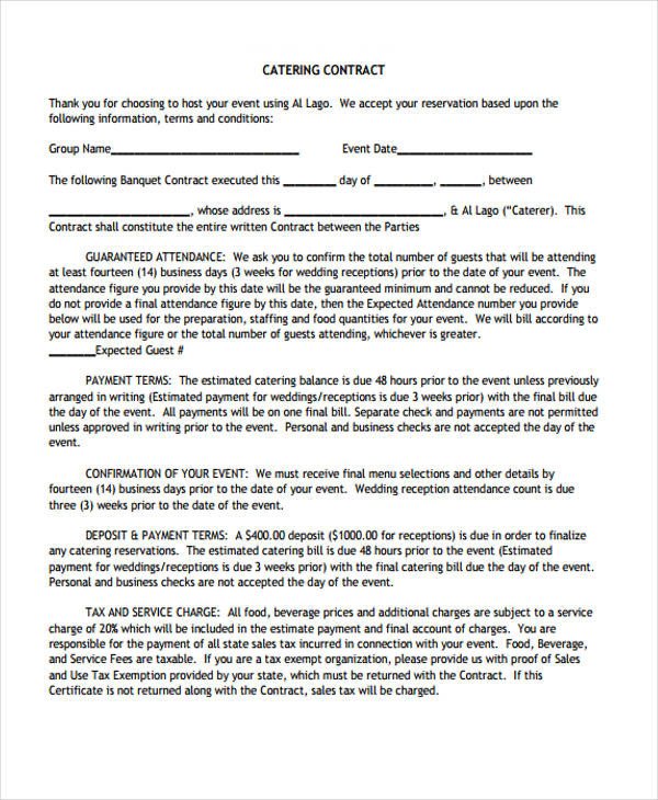 Wedding Catering Contract Template 13 Catering Contract Templates Apple Pages Google Docs