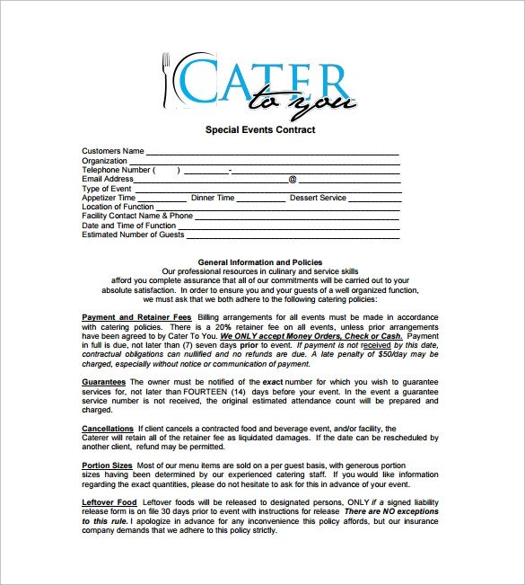 Wedding Catering Contract Template 13 Sample Catering Contract Templates Pdf Word Apple