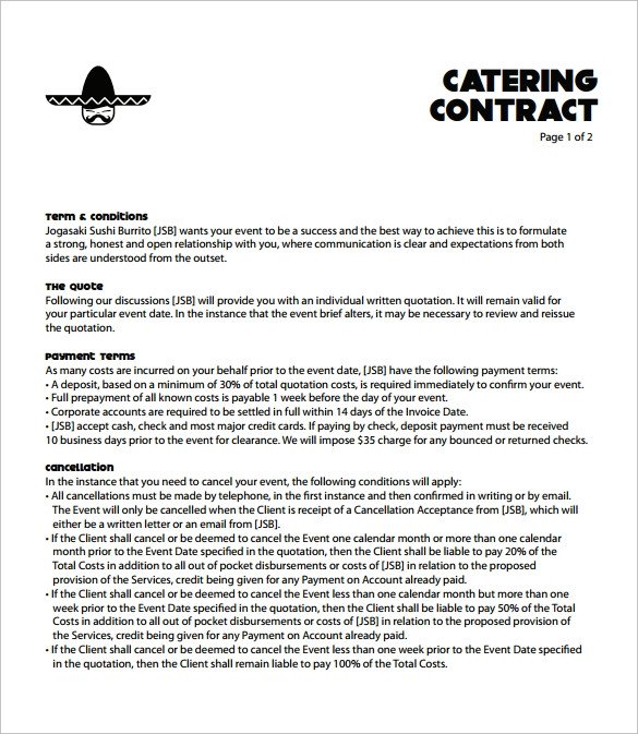 Wedding Catering Contract Template Catering Contract Template 9 Download Free Documents In