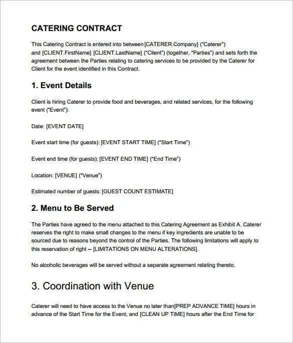 Wedding Catering Contract Template Catering Contract Templates Find Word Templates