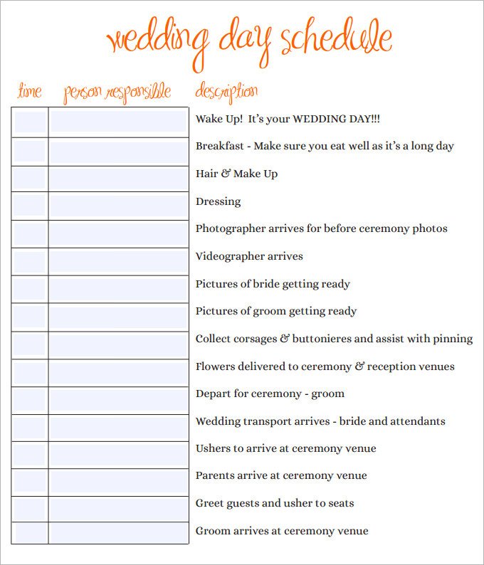 Wedding Day Timeline Template Free 28 Wedding Schedule Templates & Samples Doc Pdf Psd