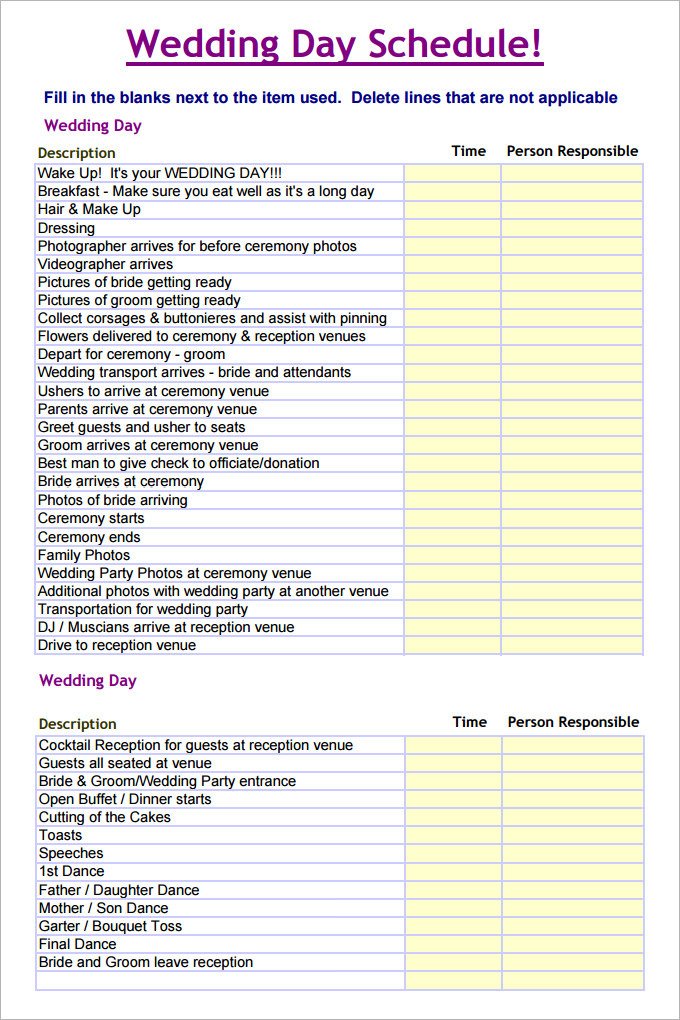 Wedding Day Timeline Template Free 28 Wedding Schedule Templates & Samples Doc Pdf Psd