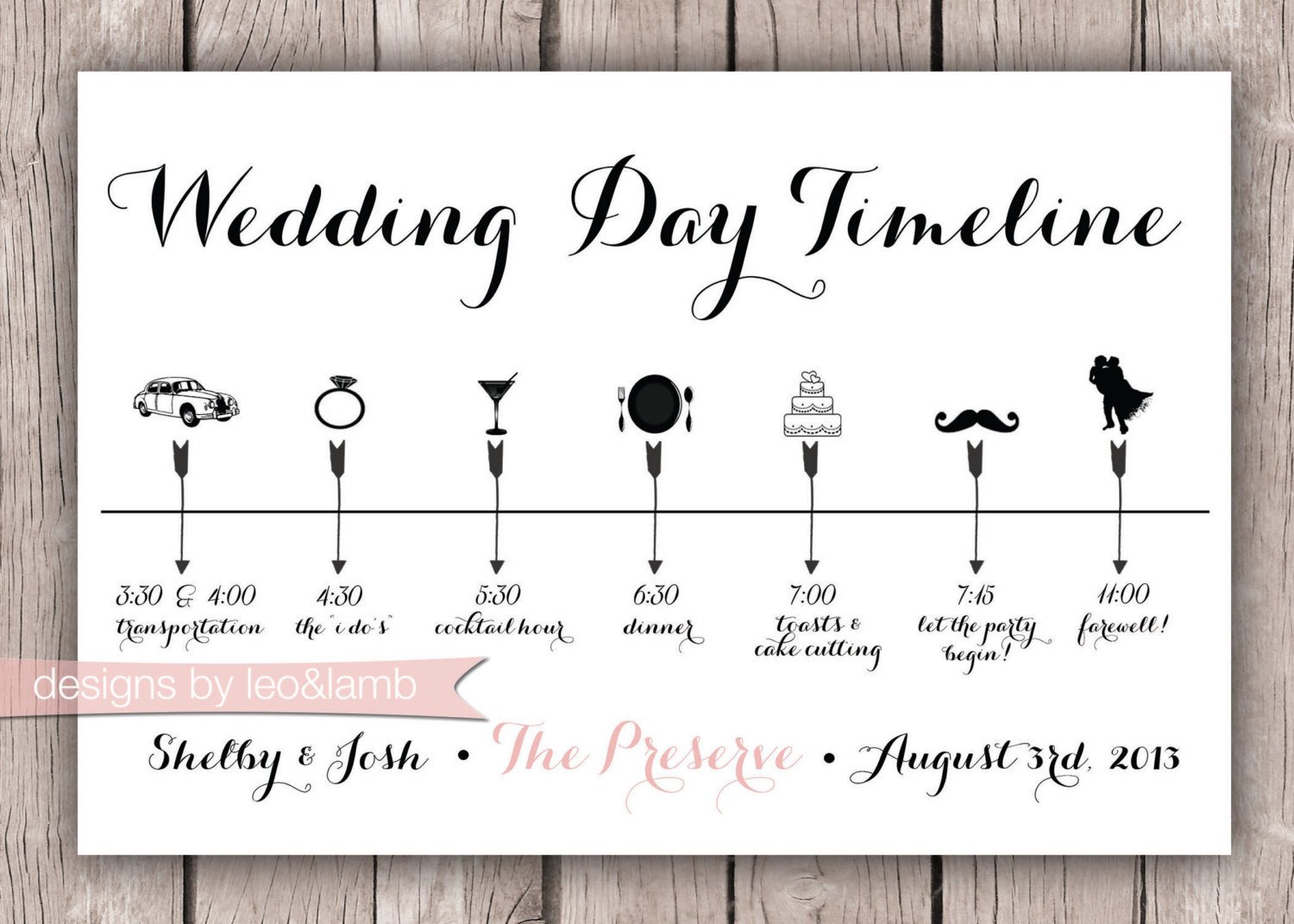Wedding Day Timeline Template Free Custom Wedding Timeline 5x7 Digital File