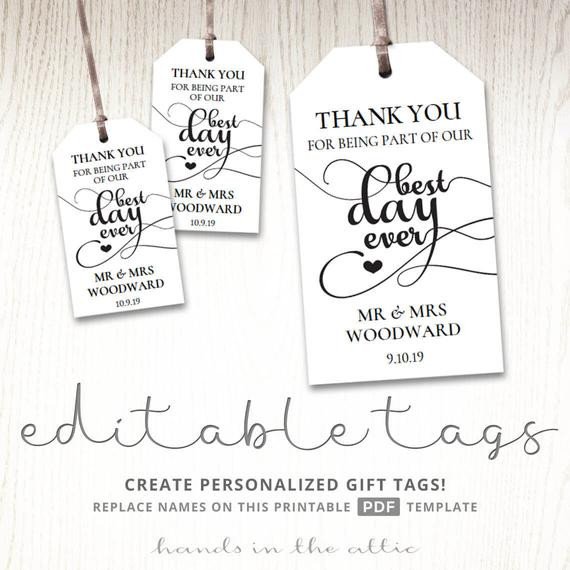 Wedding Favor Tag Template Gift Tags for Wedding Day Thank You Best Day Ever