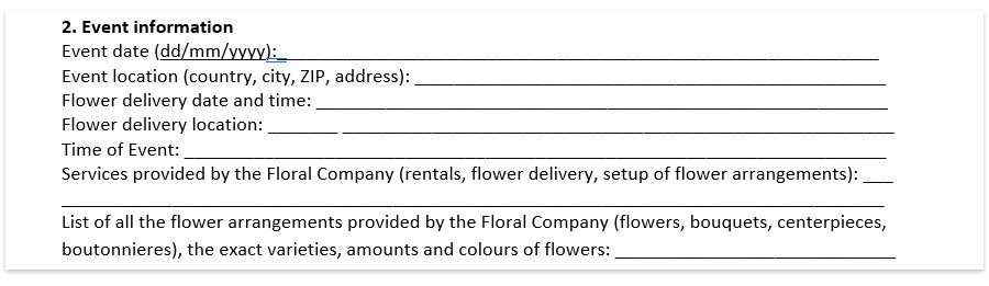 Wedding Florist Contract Template Wedding Floral Contract Template