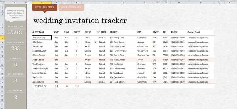 Wedding Guest List Excel 7 Free Wedding Guest List Templates and Managers