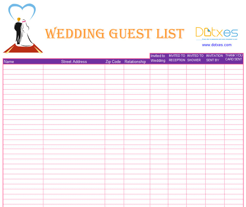 Wedding Guest List Excel A Preofesional Excel Blank Wedding Guest List