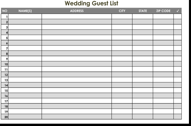 Wedding Guest List Excel Free Wedding Guest List Templates for Word and Excel