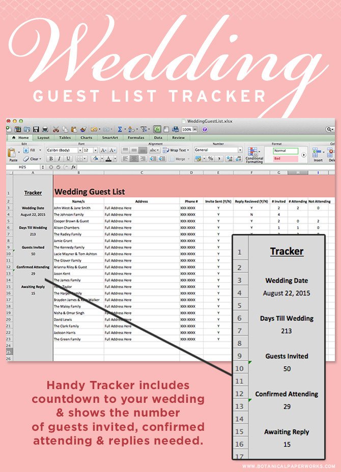 Wedding Guest List Excel Freebie Wedding Guest List Tracker Blog