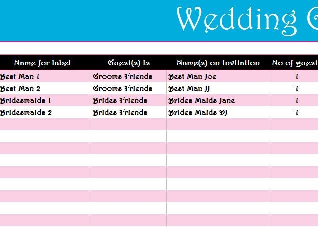 Wedding Guest List Excel Wedding Guest List Register My Excel Templates