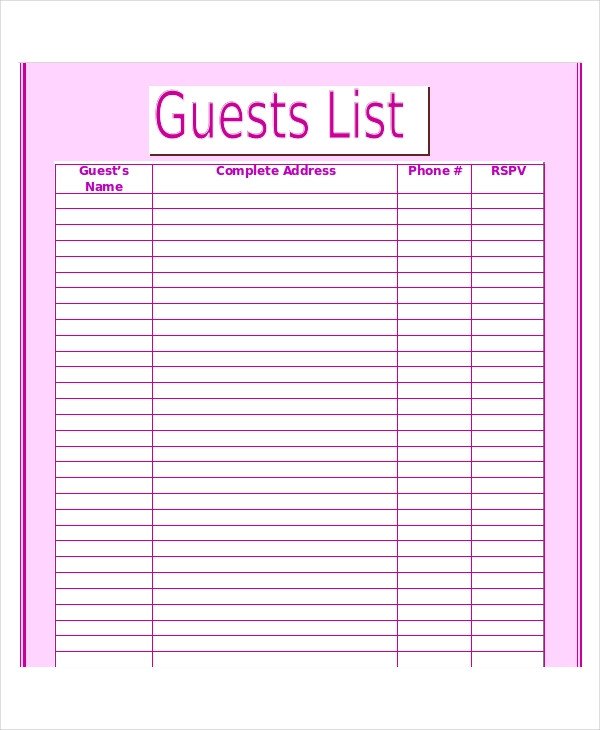 Wedding Guest List Printable Wedding Guest List Template 9 Free Word Excel Pdf