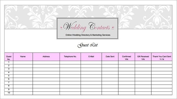 Wedding Guest List Template 17 Wedding Guest List Templates Pdf Word Excel