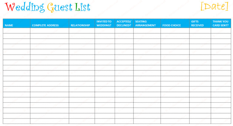 Wedding Guest List Template Excel 7 Free Wedding Guest List Templates and Managers