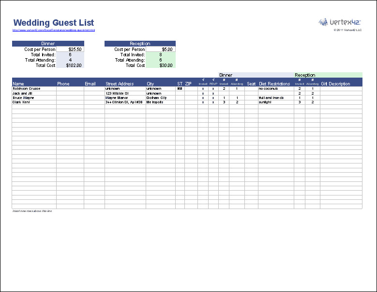 Wedding Guest List Template Excel Create A Wedding Guest List Template for Excel to Track