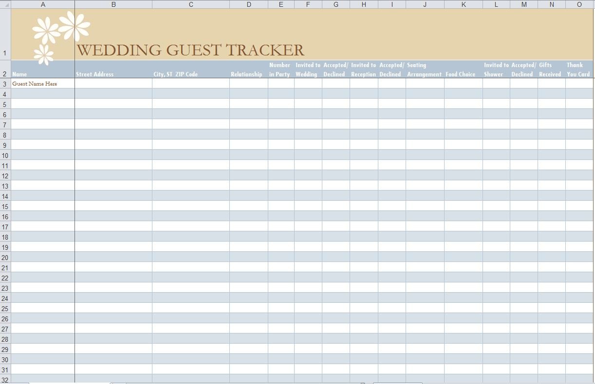 Wedding Guest List Template Excel Wedding Guest List Template