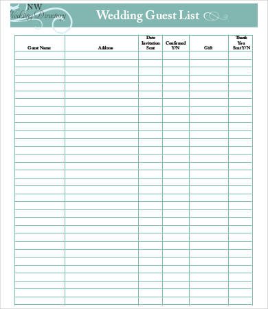 Wedding Guest List Template Guest List Template 9 Free Word Pdf Excel Documents