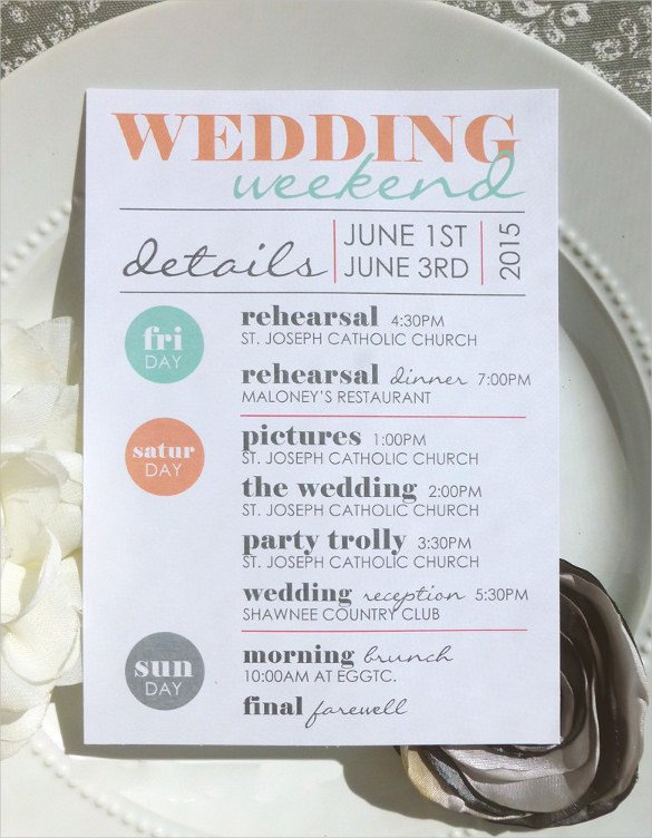Wedding Itinerary for Guests 44 Wedding Itinerary Templates Doc Pdf Psd